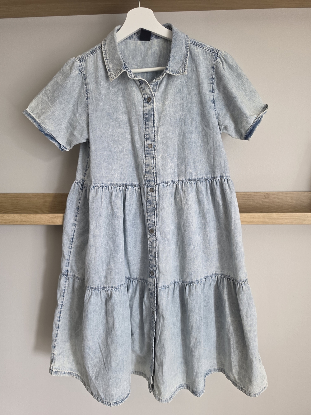 GAP Light Blue Tiered Denim Shirt Dress